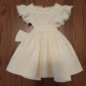 Sz 0-3 Mos. BABY TOGS 60s/70s Vintage Pale Yellow Button-Back Pinafore Dress